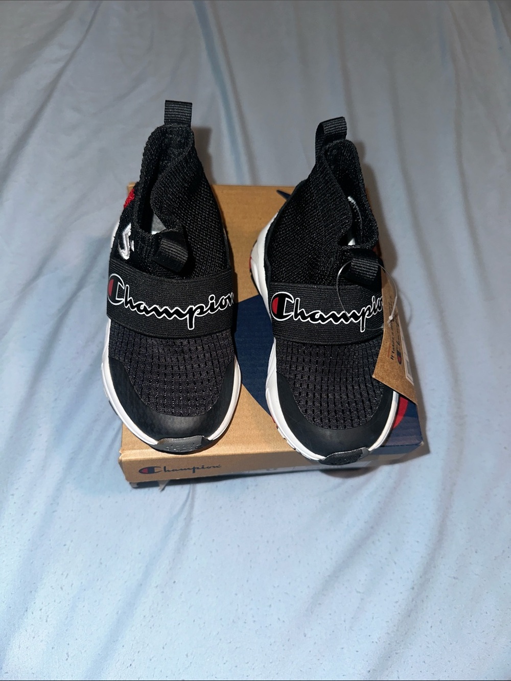 Champion Kids Black Slip-On Knit Sneakers with Logo Strap